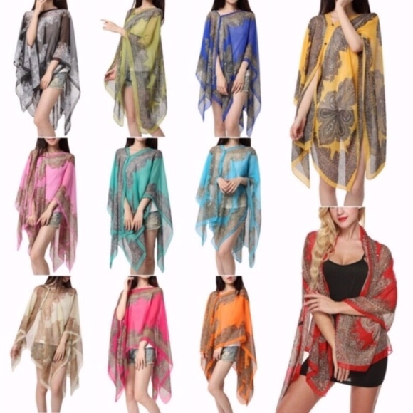 🍒PEACH PAISLEY SCARF SHAWL KAFTAN BOHO COVER WRAP - Picture 6 of 8